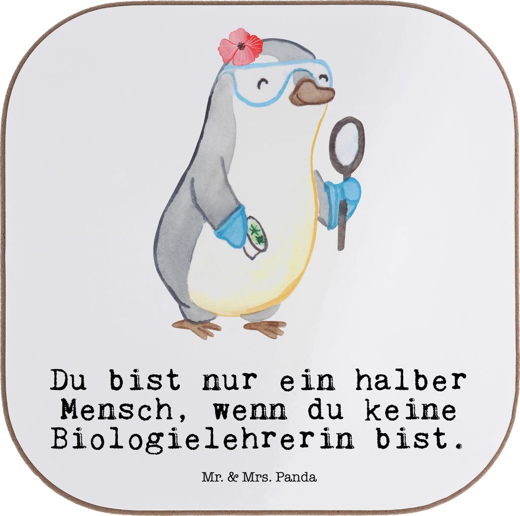 Mr. & Mrs. Panda Untersetzer für Gläser Biologielehrerin Herz - Weiß - Geschenk, Biologie, gläseruntersetzer, Spruch, Tischuntersetzer, Grundsc...