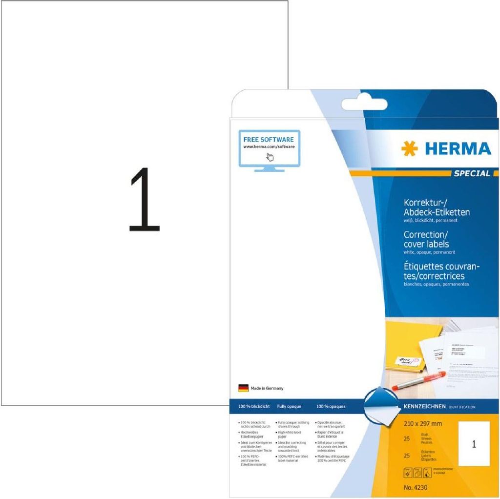 HERMA opravné/prelepovacie štítky A4 210x297 mm biely matný Obrázok produktu 