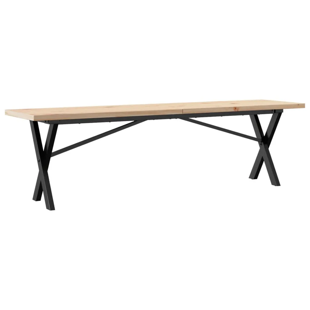 Tavolino X-frame 160x40x45,5 cm Pino Massiccio e Acciaio | Stile Rustico