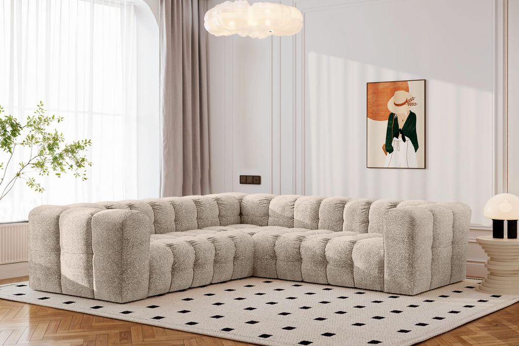 Kaiser Möbel Ecksofa Corner mit Steppung BALOO, Chenille-Stoff Arena, Beige