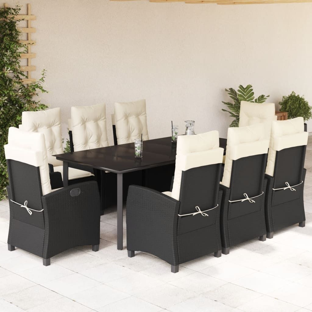 Maison Exclusive - 9-tlg. Garten-Essgruppe mit Kissen Schwarz Poly Rattan