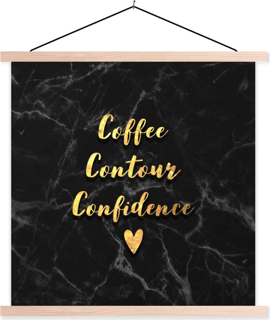 MuchoWow Textilposter Zitat - Kaffee - Gold - Marmor 60x60 cm mit holzfarbenen Rahmen - Wanddekoration