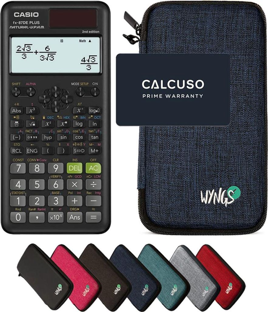 Casio fx-87DE Plus 2nd Edition inkl. WYNGS Schutztasche Blau - Wissenschaftlicher Taschenrechner - Basic Set