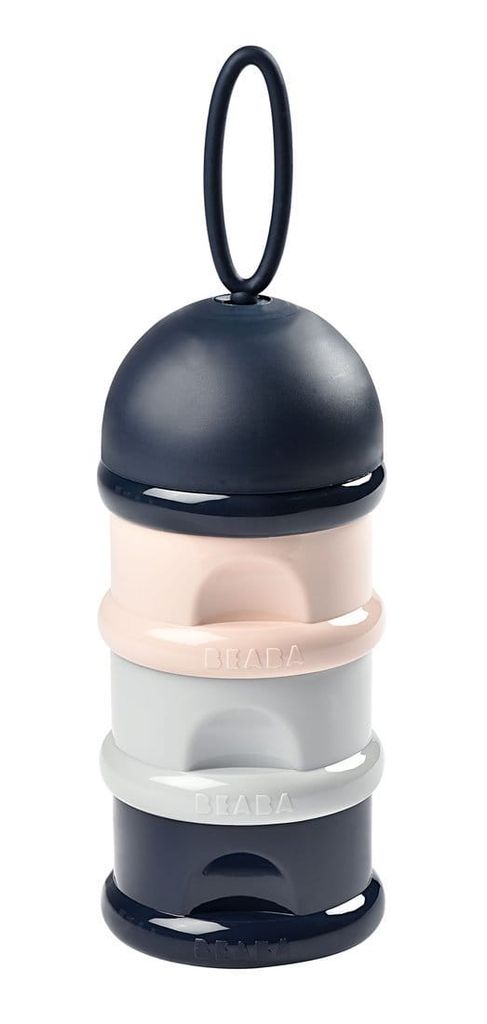 Beaba Milchpulver-Dosierbox, 3 stapelbare Faecher (dunkelblau+grau+rosa); 911669