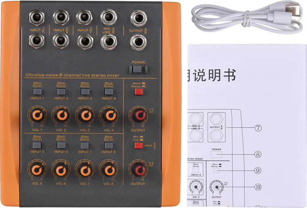Table de mixage 8 canaux anti-souffle pour connecter plusieurs instruments