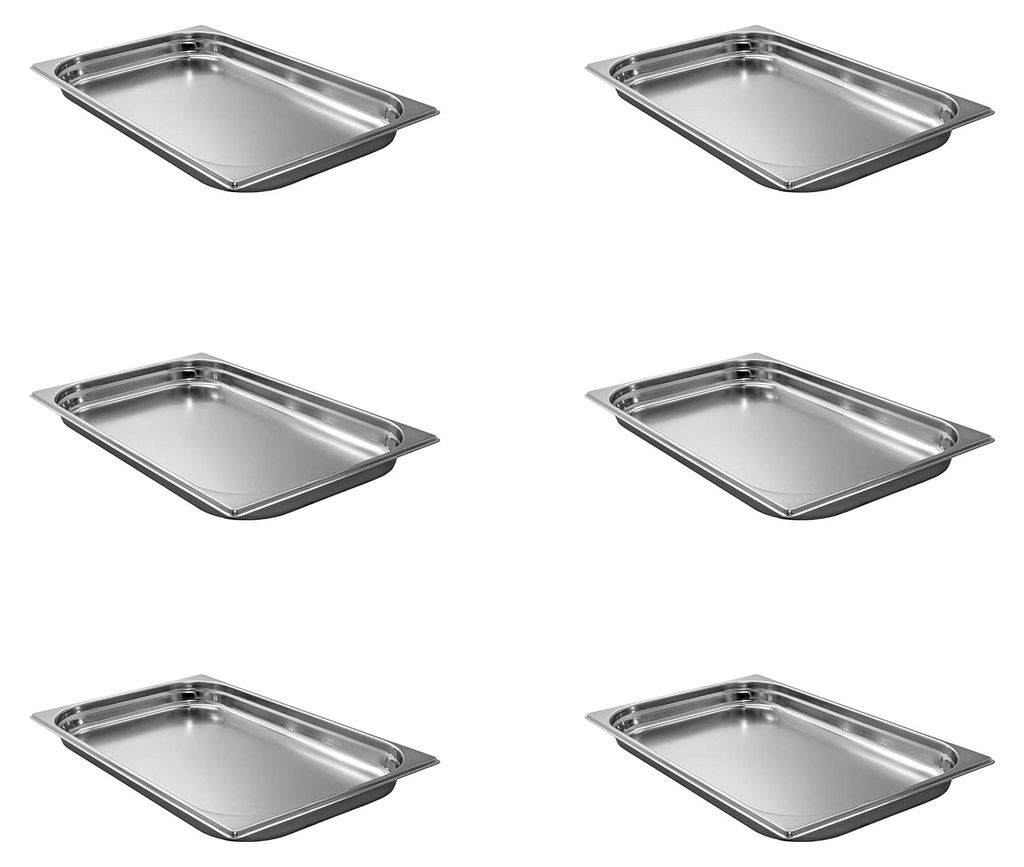 6 Stück GN 1/1 Gastronormbehälter aus Edelstahl 5,0 Liter Tiefe 40 mm