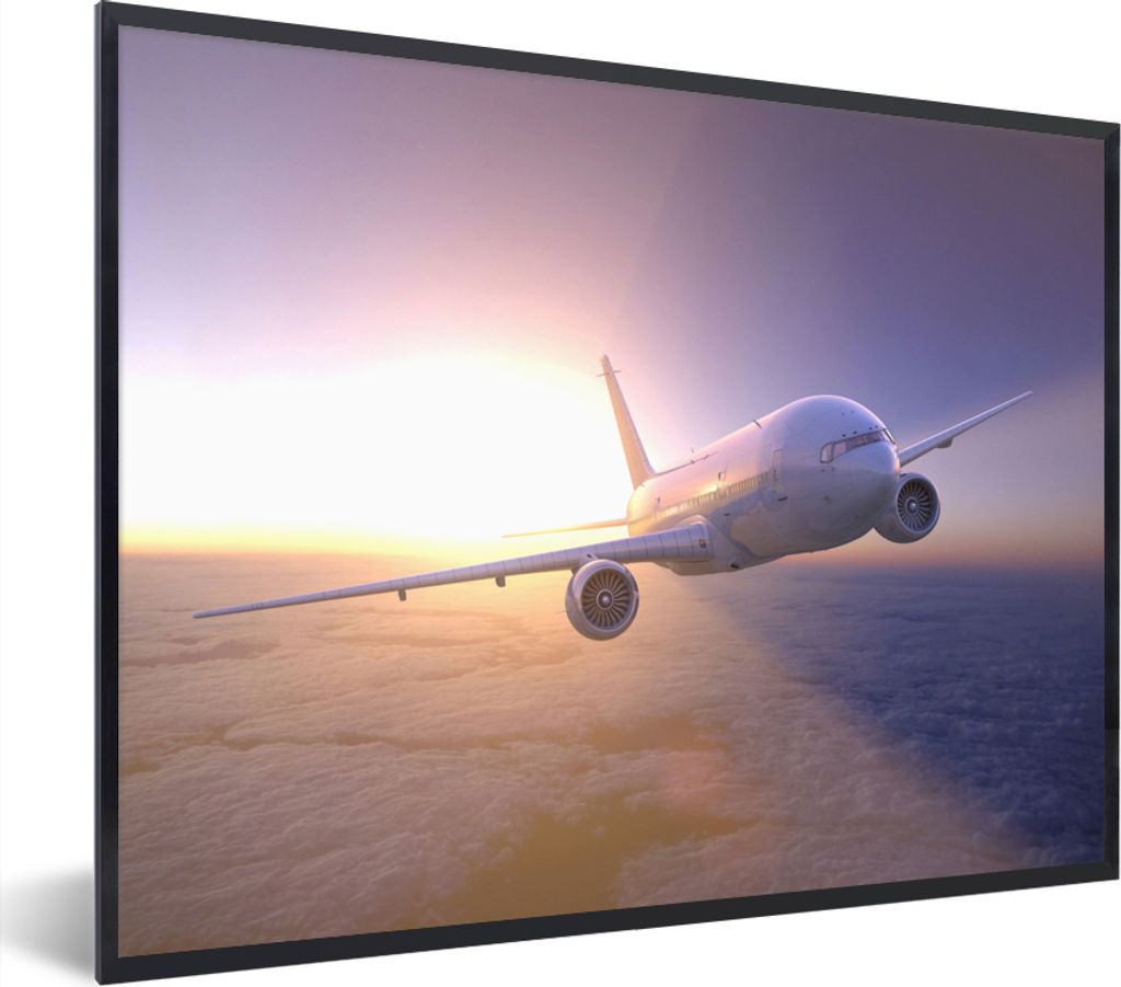 MuchoWow® Gerahmtes Poster Flugzeug über der Wolkendecke in Produktbild 