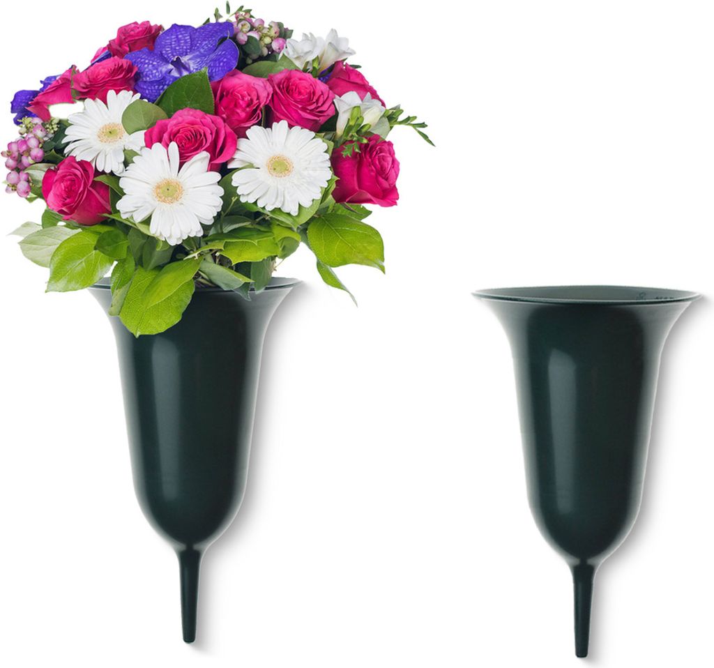 Trichter Grab-Vasen mit Erdspieß frostsicher 2er Set grün 25 cm