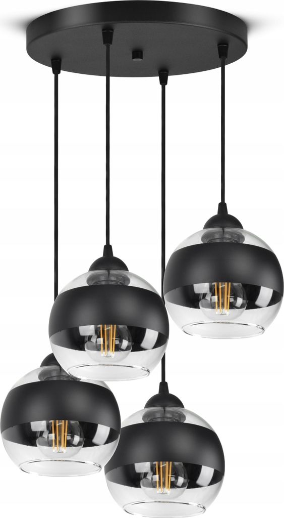 LUXOLAR - Led Pendelleuchte 4 flammig - Deckenleuchte Schwarz E27 60W - Hängelampe für Wohnzimmer, Küchen - Schwarz - transparent Glas Kugeln