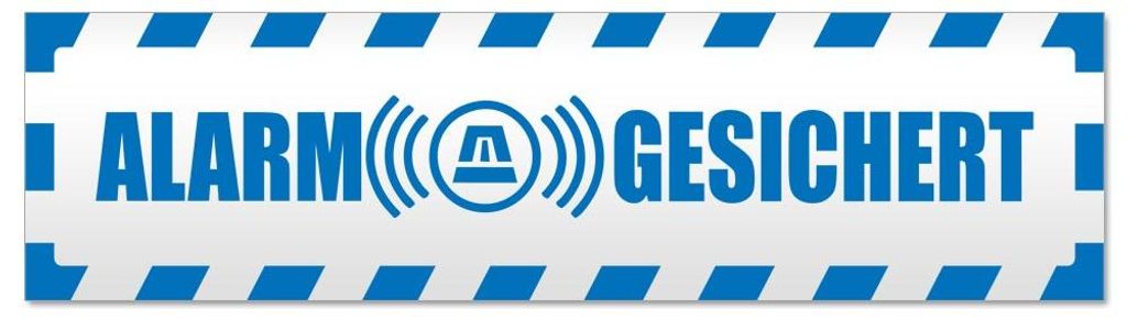 Kiwistar - Autoaufkleber - Blau - 30 x 5,3 cm - Alarm gesichert gestreift - Hinweis Aufkleber Sticker für Auto, Kfz, Fahrrad, PKW, LKW