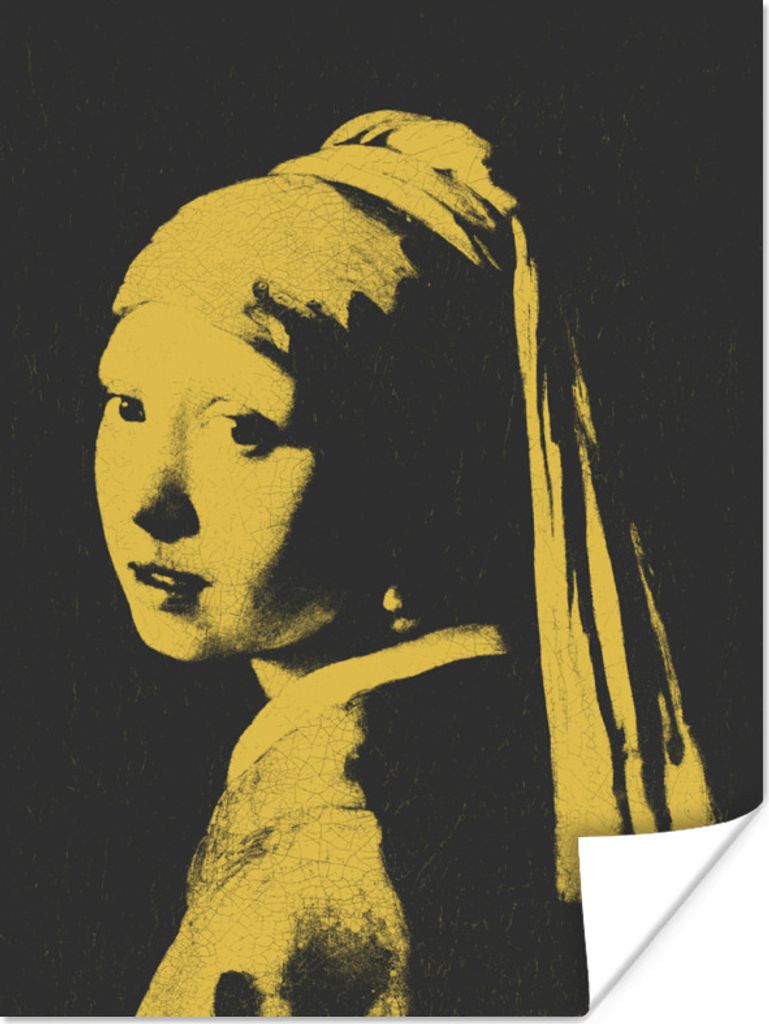 MuchoWow Poster Mädchen mit einem Perlenohrring - Johannes Vermeer - Schwarz - Gelb 90x120 cm - Wohnzimmer