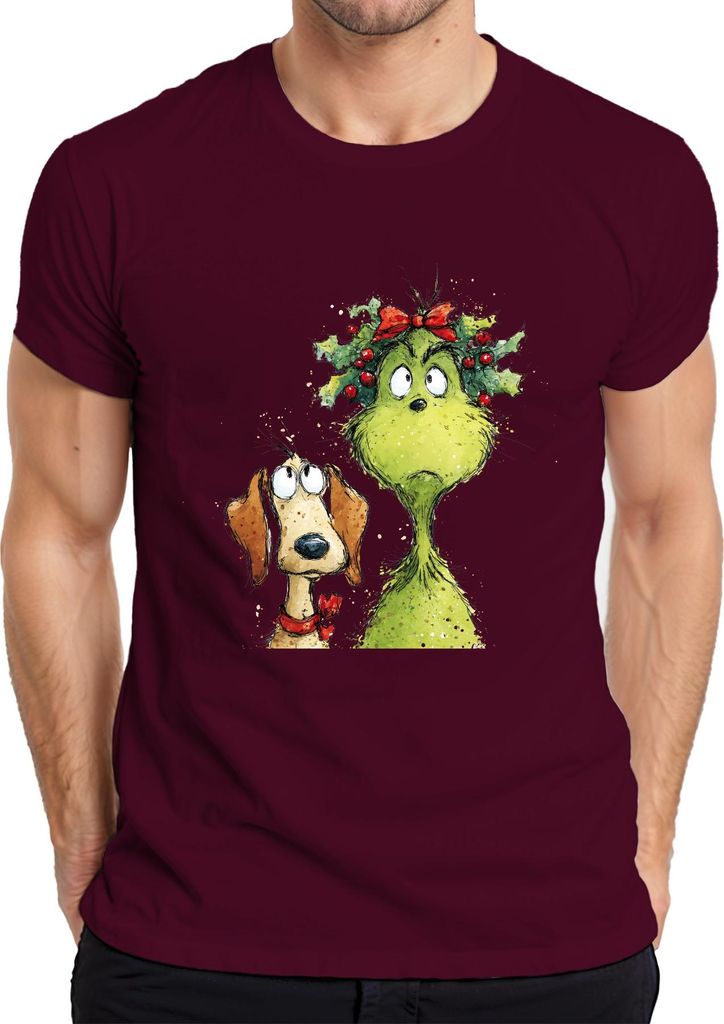 Weihnachtsgrinch Hund Stechpalme Lustig Weihnachten Geschenk Herren T-Shirt, Burgundy, L