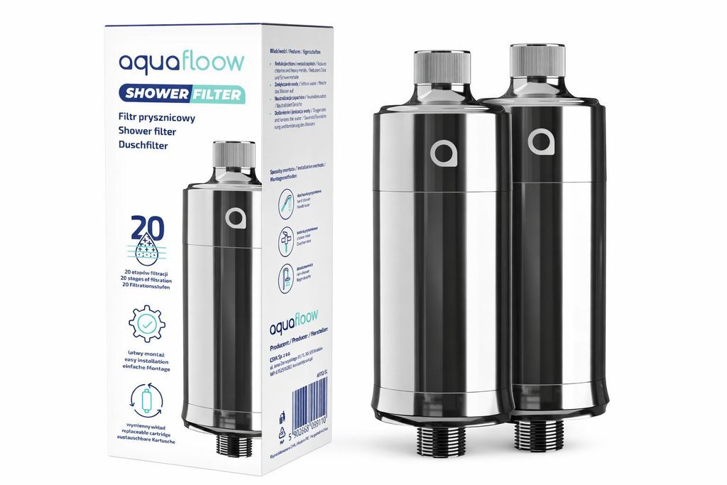 AquaFloow sprchový filtr stříbrný – 20stupňová filtrace, Obrázek produktu 