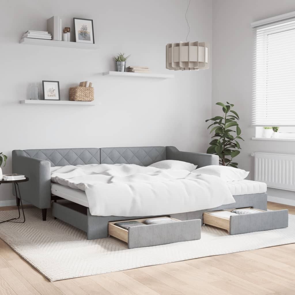 Maison Exclusive - Tagesbett Ausziehbar mit Schubladen Hellgrau 100x200 cm Stoff