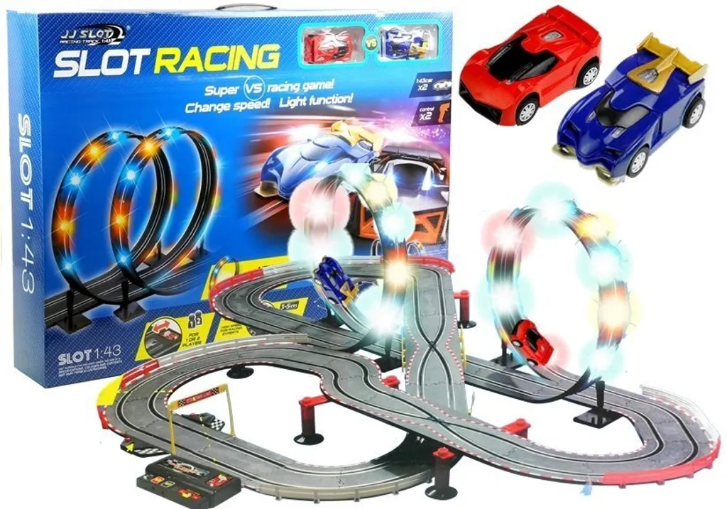 Jeu de Circuit Electrique Slot Car avec Double Looping et 2 Voitures