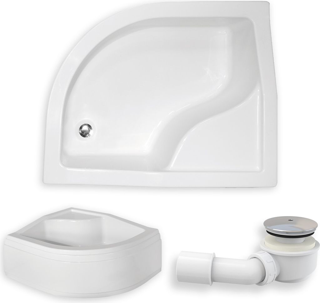 BADLAND Duschwanne Viertelkreis Maxi 100x80x24 cm Links mit AcrylSchürze | Ablaufgarnitur und Füße Gratis