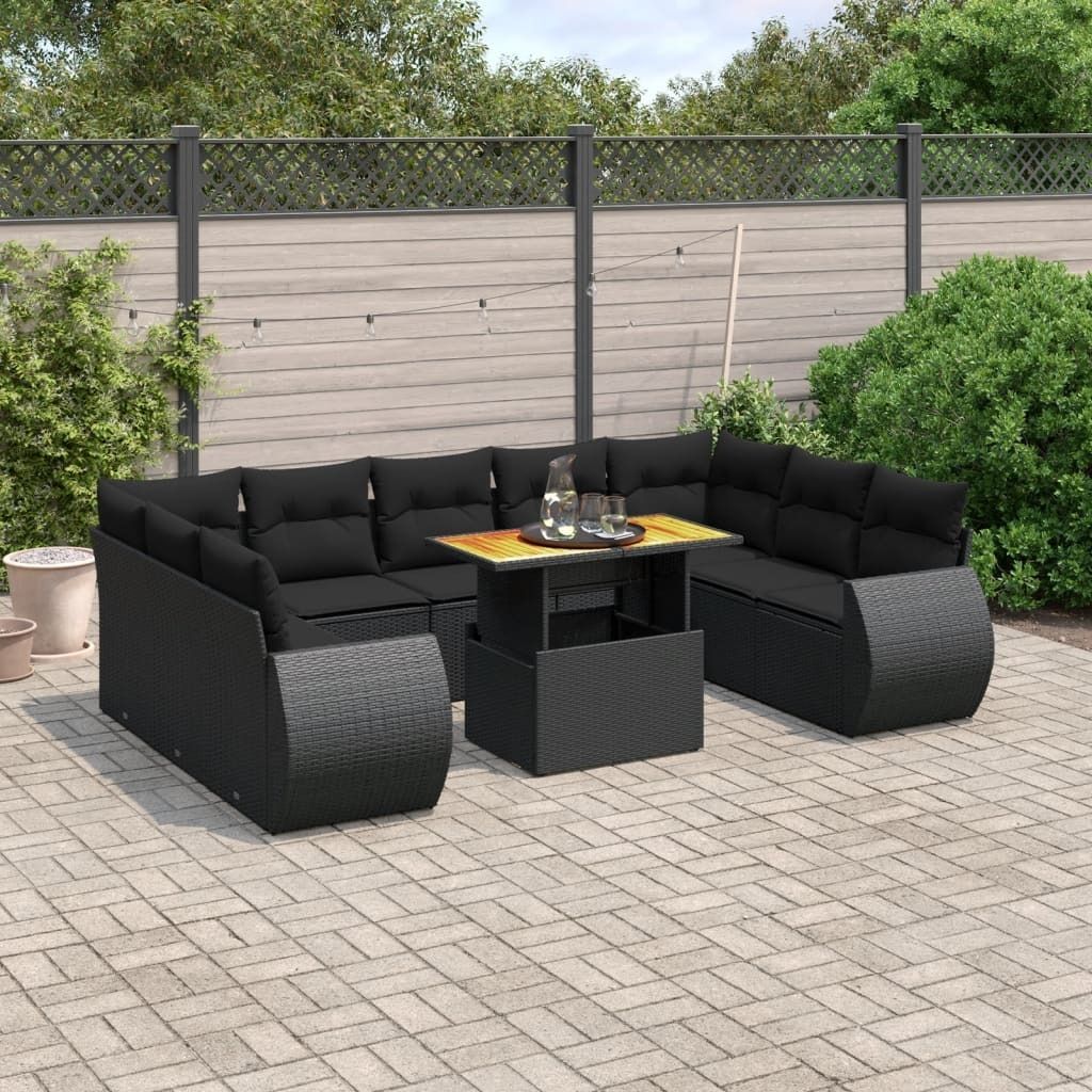Maison Exclusive - 10-tlg. Garten-Sofagarnitur mit Kissen Schwarz Poly Rattan