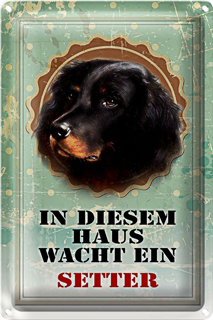 Blechschild Hund 18x12cm in diesem Haus wacht ein Setter