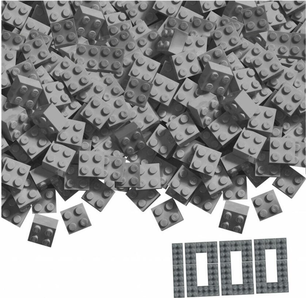 Simba Blox 1000 Graue 4er Steine lose, Bausteine, Klemmbausteine, kompatibel mit bekannten Spielsteinen, 1000 Stück, 104114554