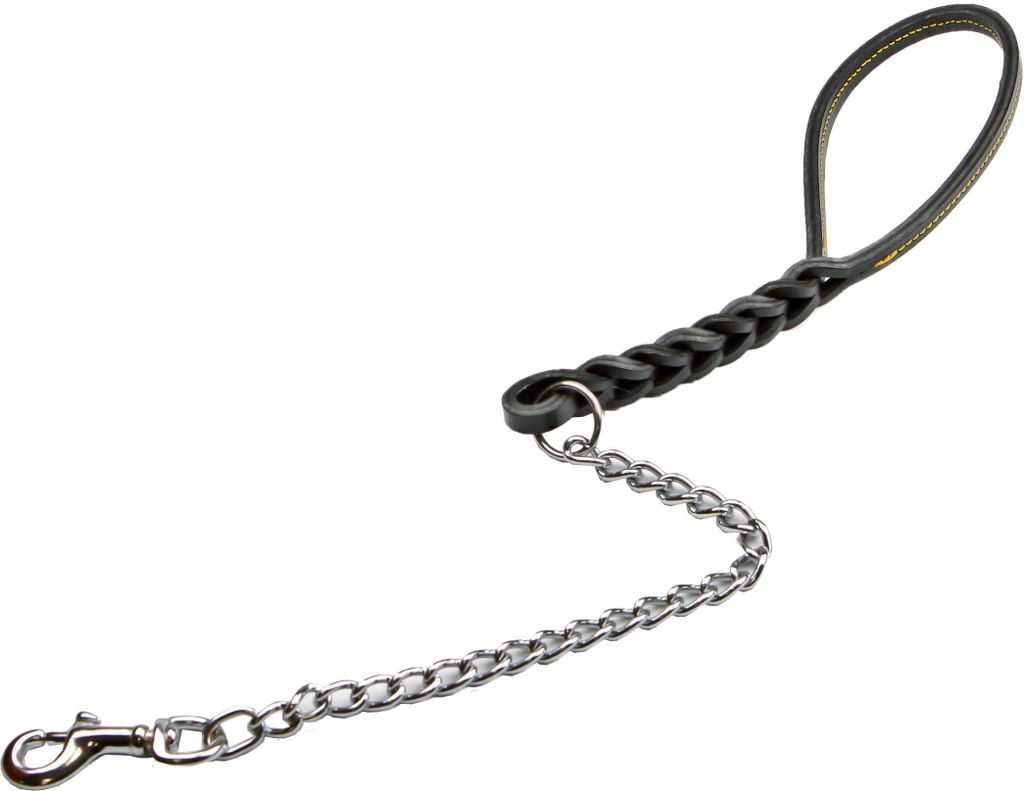 Schwarze geflochtene Lederleine 60 cm mit Kette, geflochtenes Ledergeflecht, 60x5x3