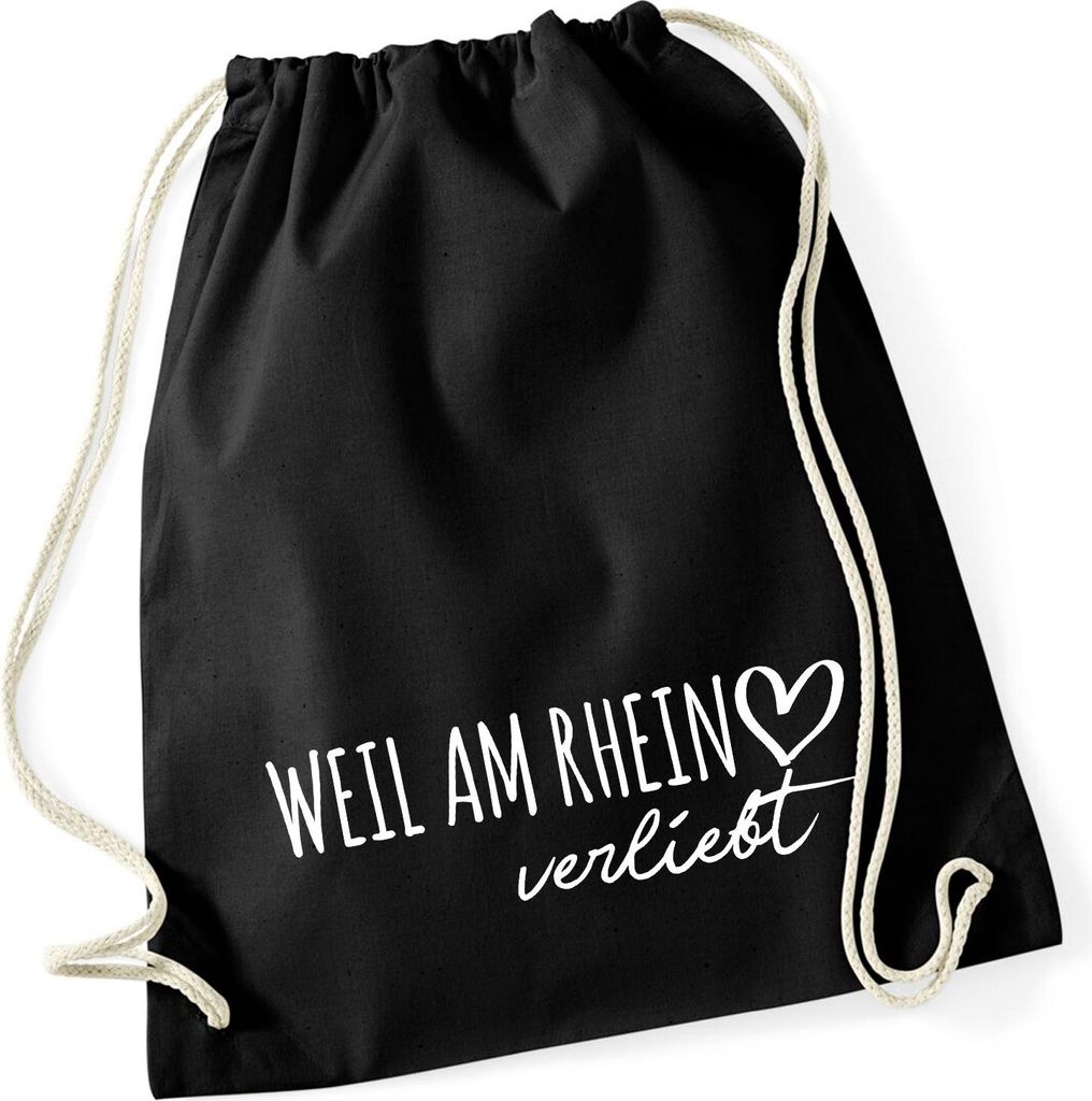 Huuraa Turnbeutel Weil am Rhein verliebt 12 Liter Black Baumwolle Rucksack Geschenkidee