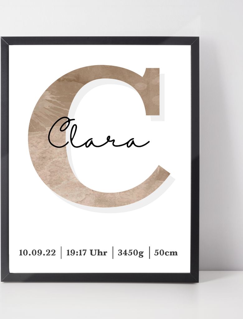 Geburtsposter personalisiert | Geschenk zur Geburt Babyposter | Kinderzimmer Babygeschenk – A3 (29.7x42cm) / Beige / ohne Bilderahmen