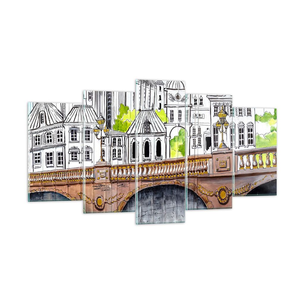 Bilder auf glas - Frankreich brücke zeichnung - 160x85cm - Glasbilder - Wandbilder - Kunstdruck - zum Aufhängen bereit - Wanddekoration aus Glas ...