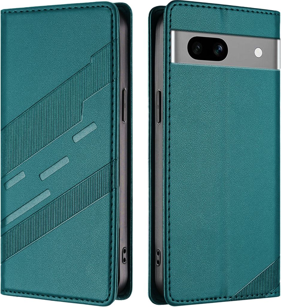 Hülle für Google Pixel 7A, Kunstleder Brieftaschen Handyhülle mit Kartenfach und Standfunktion Grün