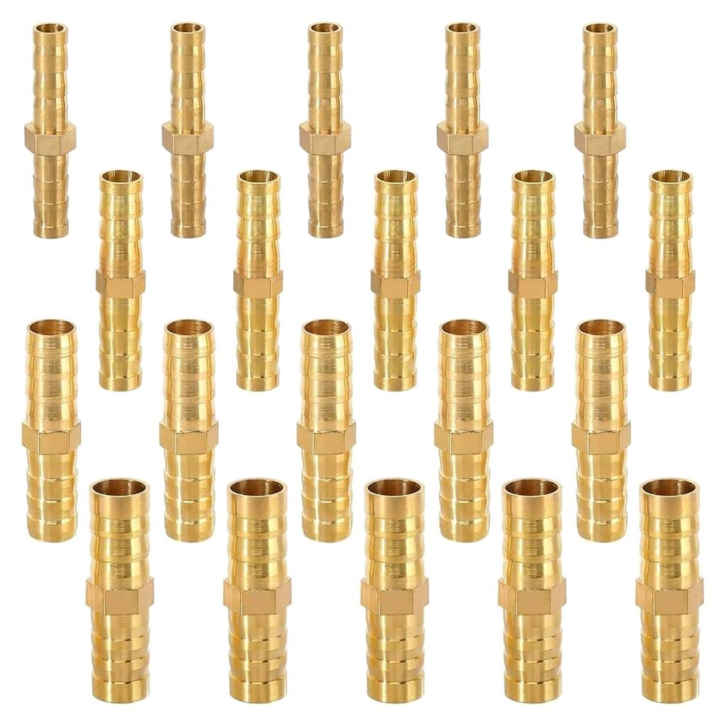 20 Stück Schlauchverbinder aus Messing für Wasserschlauch, Benzinschlauch, Kraftstoffleitung und Luftleitung (6 mm/8 mm/10 mm/12 mm)