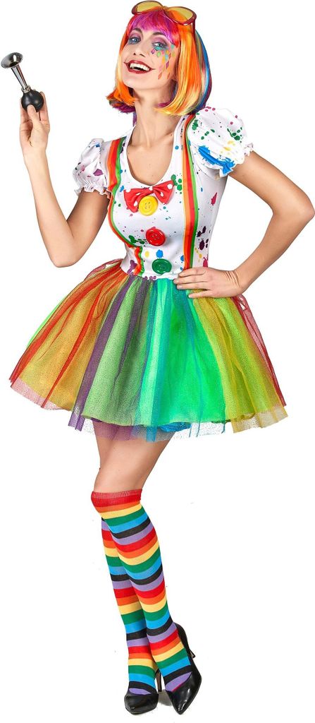 Kostüm Clown für Damen in Regenbogenfarben bunt - M