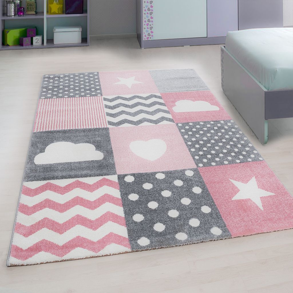 Kids Wunderland kinderzimmer teppich kurzflor rechteckig 80x150cm rosa