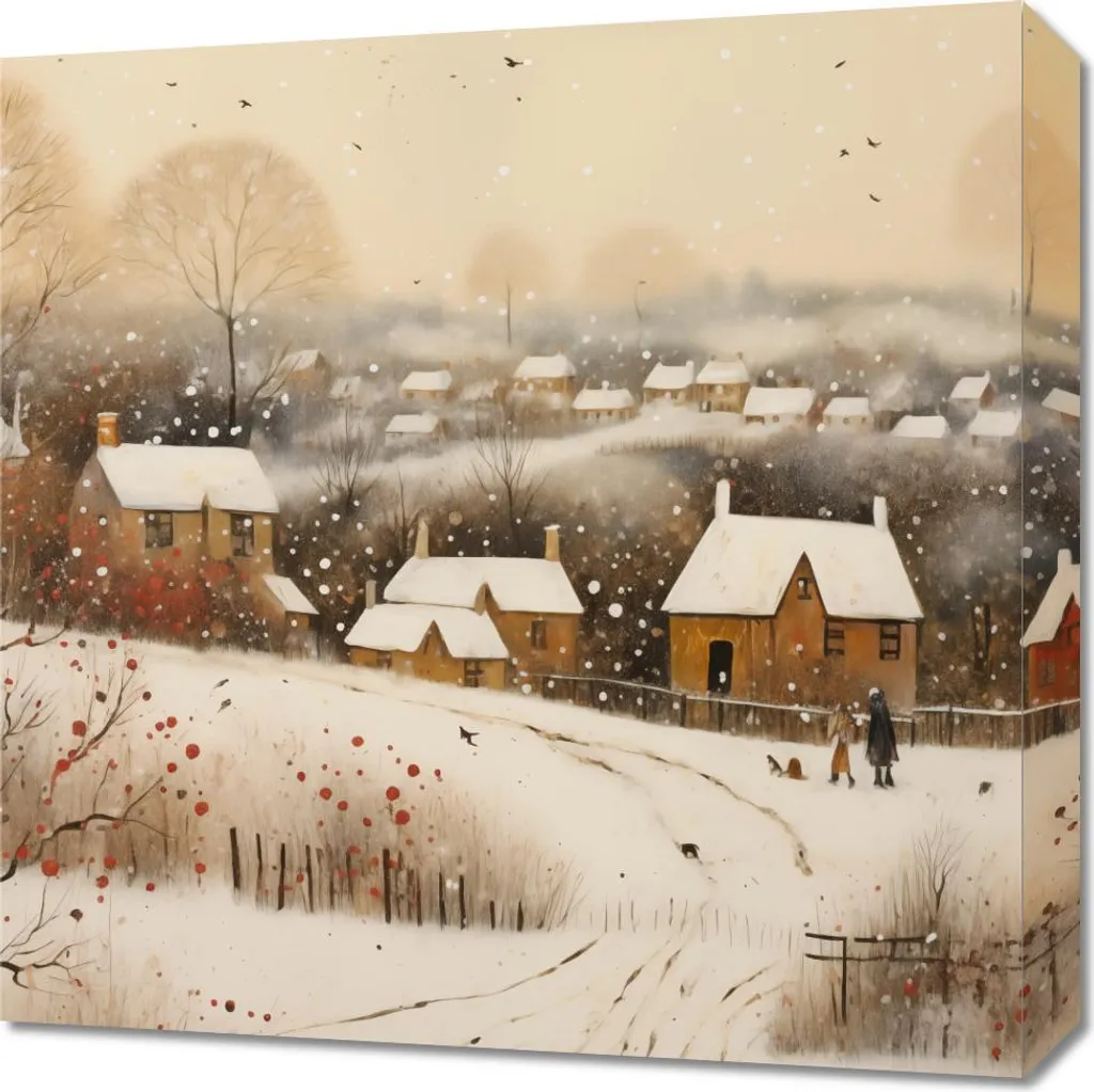 Quadro 50x50 Villaggio Innevato - Stampa Tela Artistica Alta Qualità