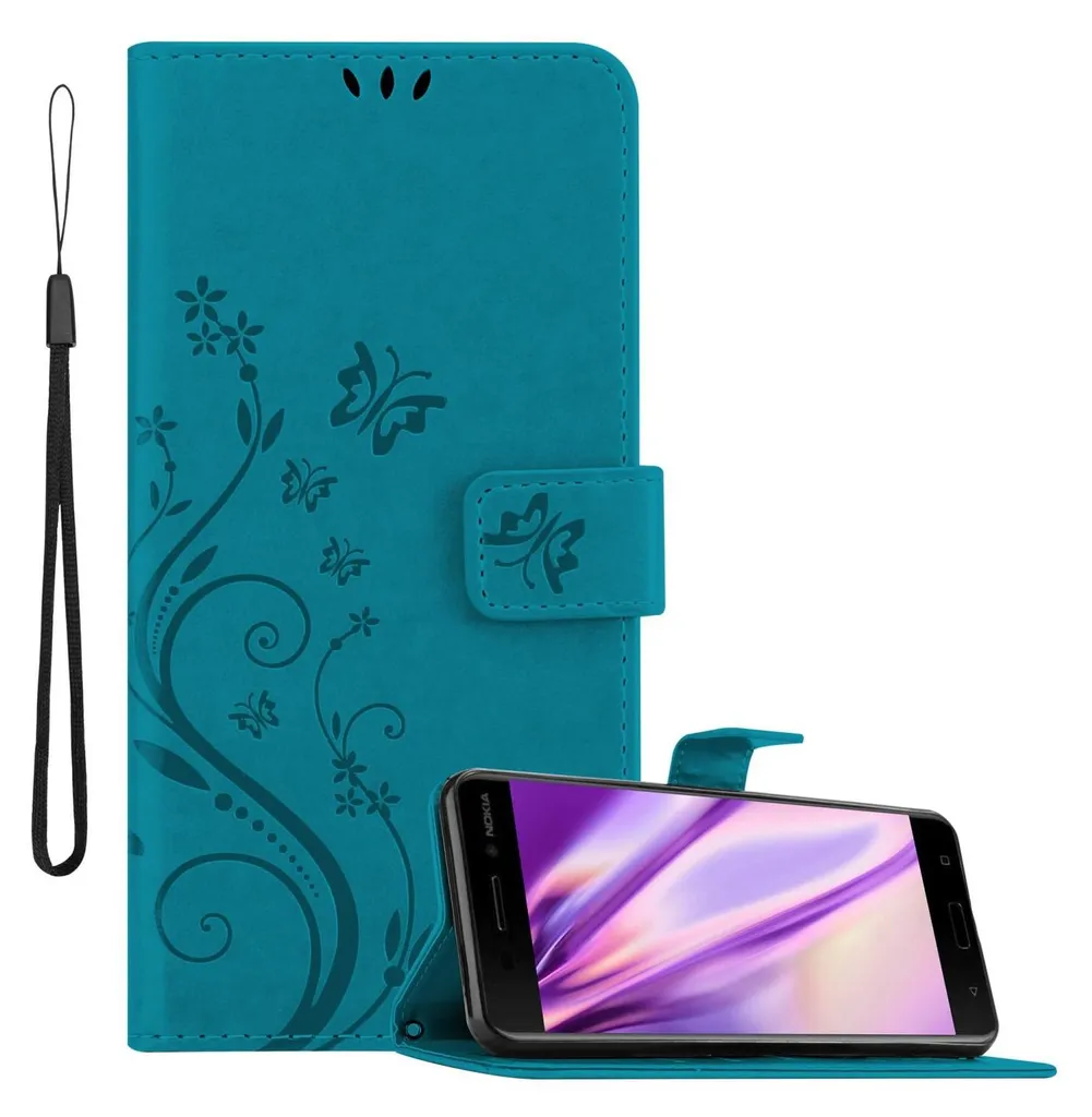 Cadorabo Cover Nokia 6.1 Blu Fiori - Custodia Protettiva Elegante