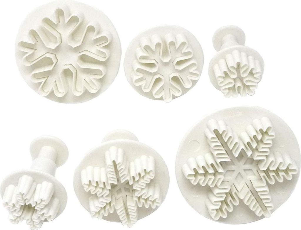 6-teiliges Set aus lebensmittelechtem Kunststoff, Schneeflocken-Ausstechformen für Fondant, Torten, DIY-Prägewerkzeuge zum Backen