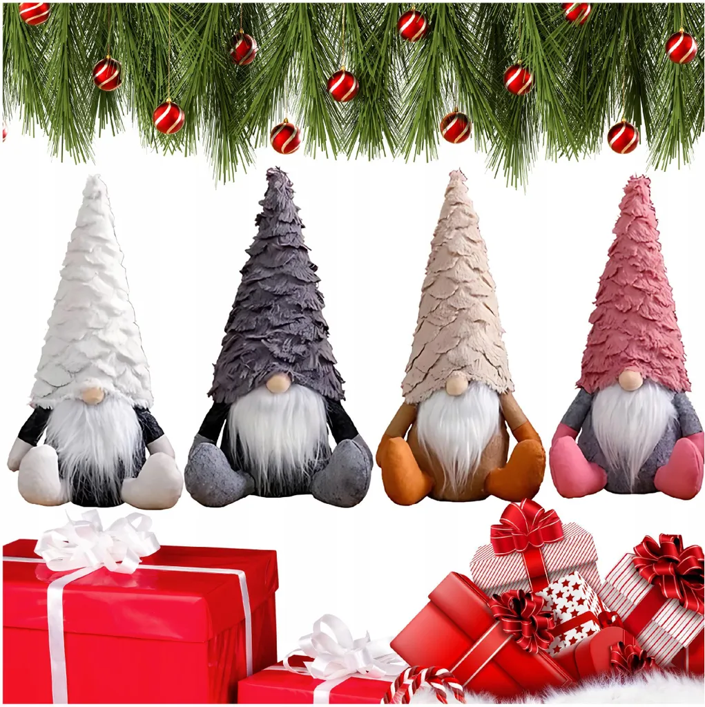 Décorer le sapin avec 4 gnomes lutins de Noël, style chalet de montagne