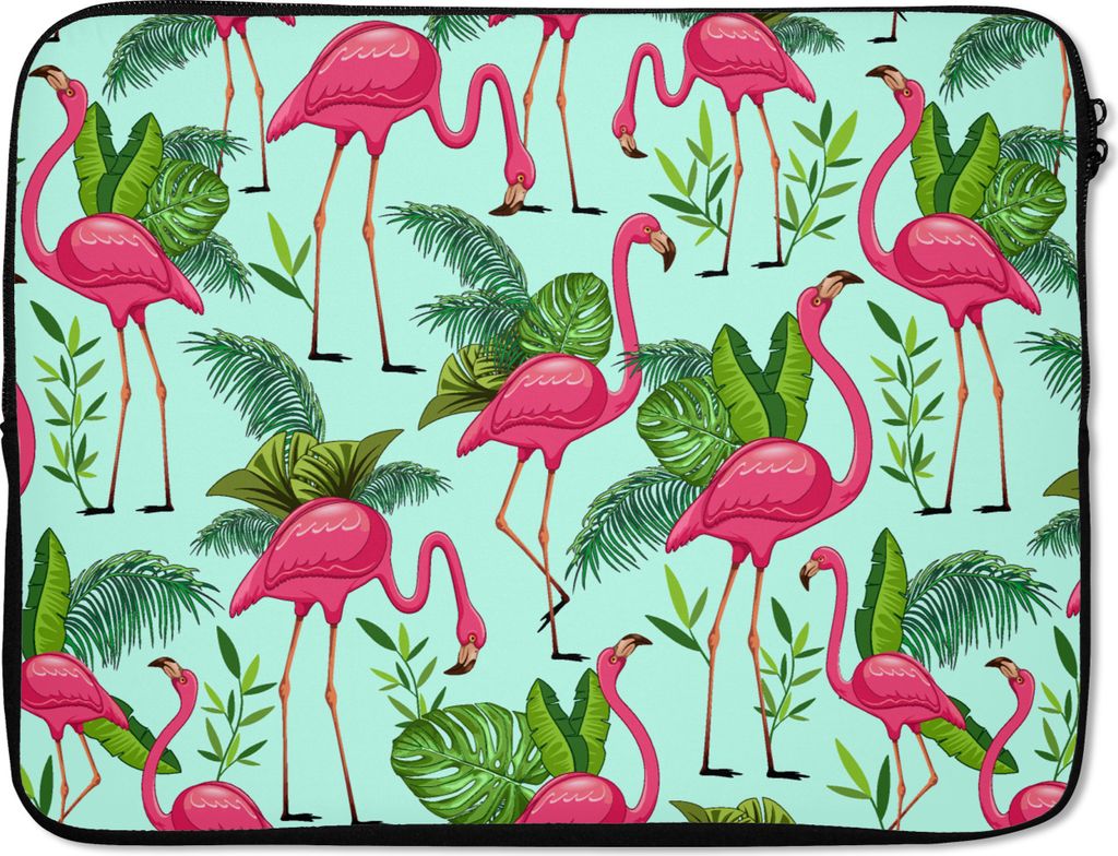 MuchoWow Laptop Hülle 17 Zoll Laptoptasche Flamingo - Dschungel - Tiere - Muster - Zipper - Schutzabdeckung