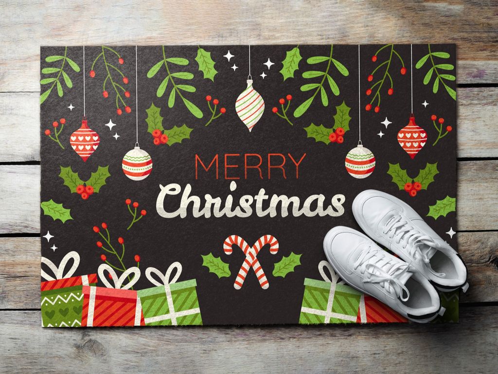 Fußmatte Aussen - Schuhmatte Haustür- Schmutzfangmatte Türvorleger - Outdoor Teppich Schmutzfänger - 90x60 cm - Weihnachtsdekoration