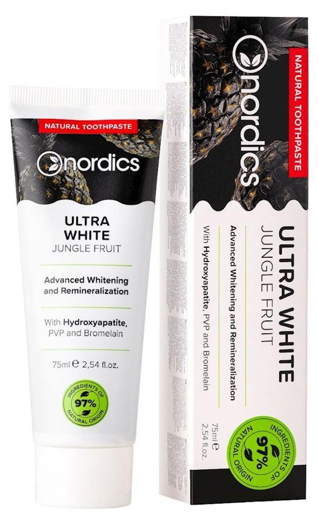 PASTA DO ZĘBÓW ULTRA WHITE JUNGLE FRUIT BEZ FLUORU 75 ml - NORDICS
