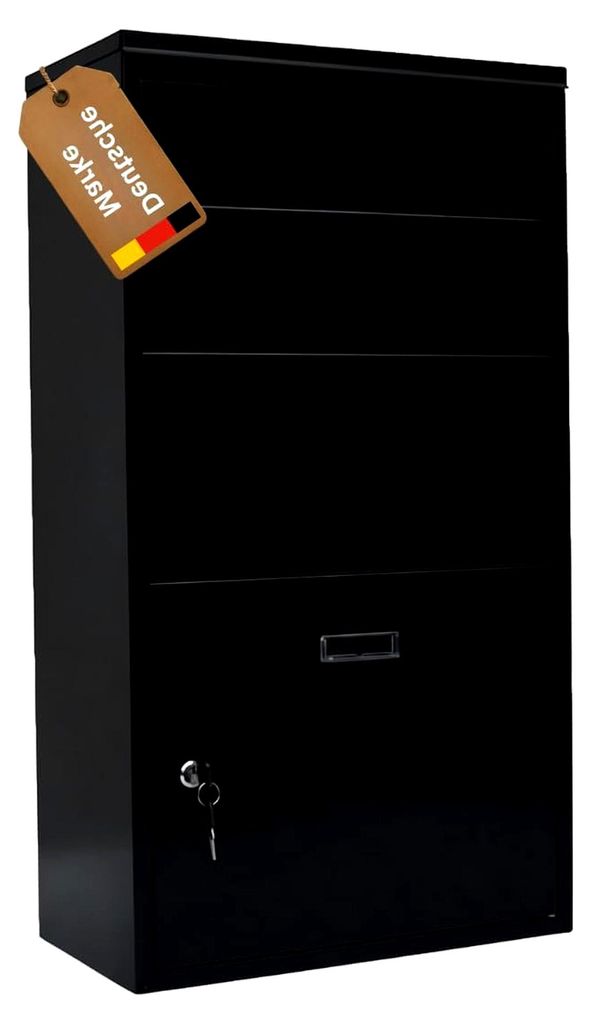 Paketbox Paketbriefkasten mit Paketfach | Wand- und Bodenmontage | Paketgröße bis zu 37x30x18 cm (Schwarz)