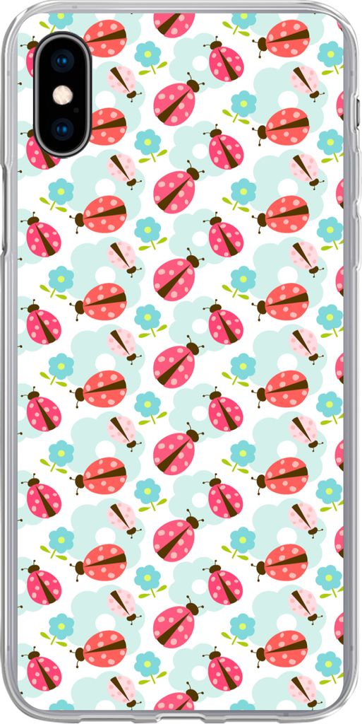 MuchoWow Handyhülle Schutzhülle Hülle für Telefoonhoesje iPhone Xs Mädchen - Marienkäfer - Blumen - Muster - Mädchen - Kinder - Kinder Sil...