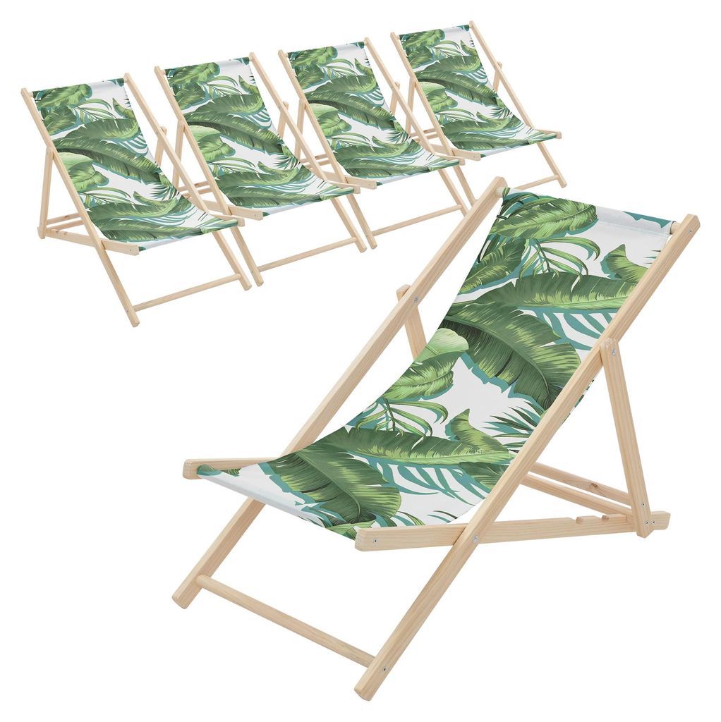 ECD Germany 5er Set Liegestuhl klappbar Tropical Grün-Weiß Produktbild 