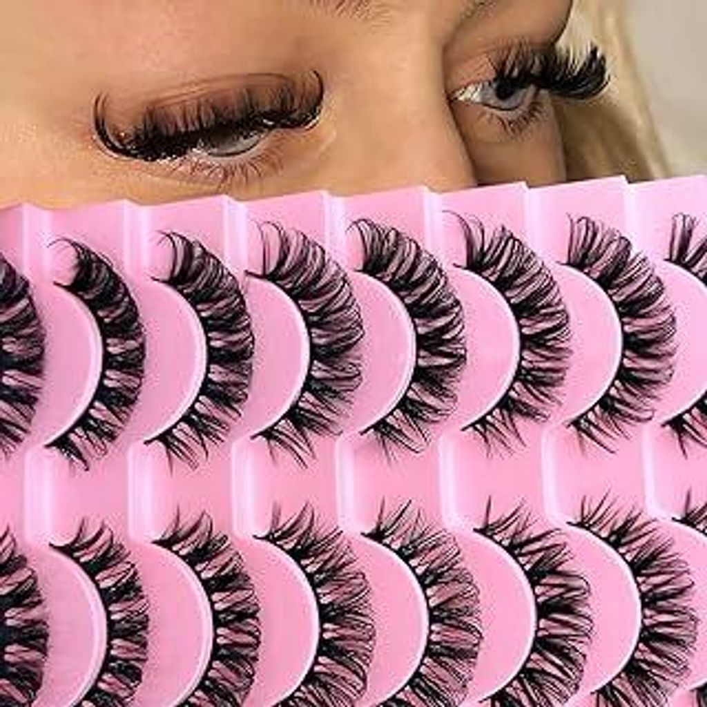 10 Paare 3D Künstliche Wimpern Russische Falsche Natürlicher Look, Curly Cat Eye Lashes D Curl mit Natürlichem Wispy-Volumen Katzenauge Wimpern(...