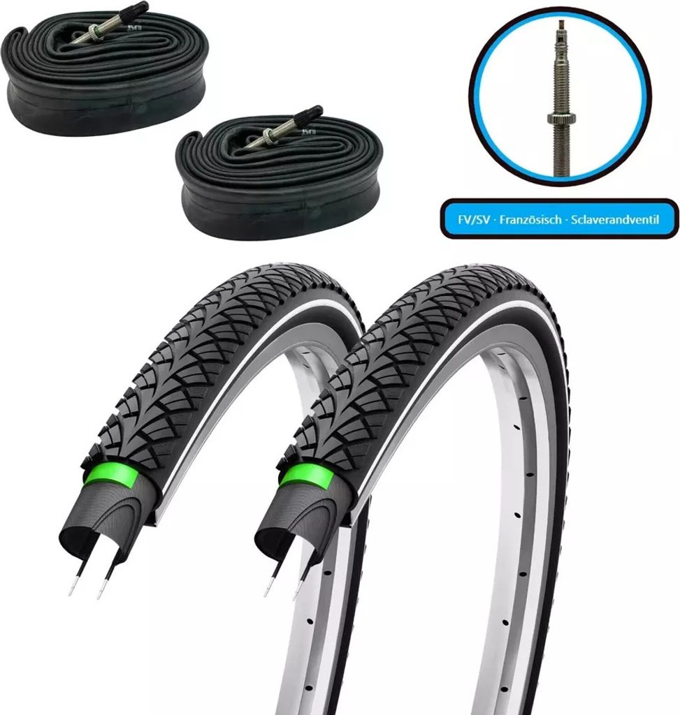 2x Fahrradreifen SET 28x1,60 Zoll 42-622 700x40c Reflex Pannenschutz 3 mm inkl. 2x FV Schlauch