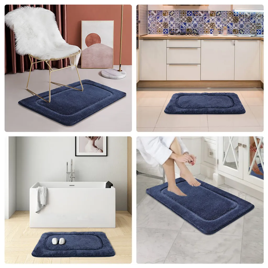 Tapis de douche absorbant bleu nuit lavable en machine format 50x80cm - 6
