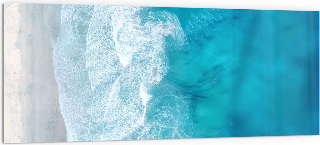 DEQORI Küchenrückwand Glas 125x50 cm 'Meeresbrandung von oben' Spritzschutz Bad Rückwand