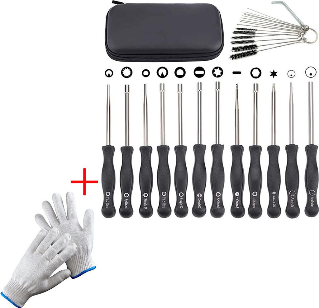 Set mit 12 Schraubendreher Vergaser-Einstellwerkzeug mit Reinigungsbürsten, Splined/Pac Man/Double D für Poulan Husqvarna STHIL Echo Motor Motors...