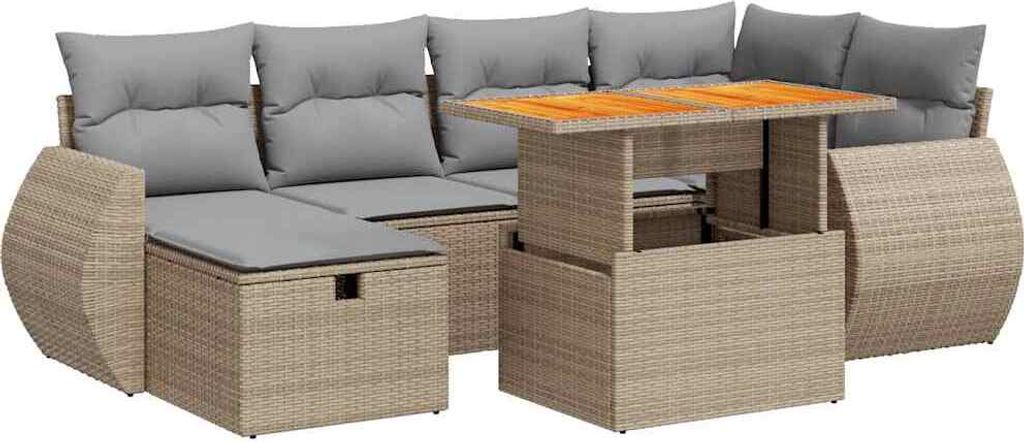 vidaXL 8-tlg. Garten-Sofagarnitur mit Kissen Beige Poly Rattan Akazie