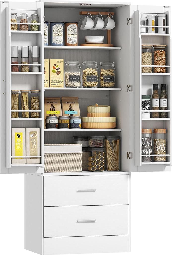 HOMCOM Keukenkast, buffetkast met 2 deuren, 8 legplanken en Productafbeelding 