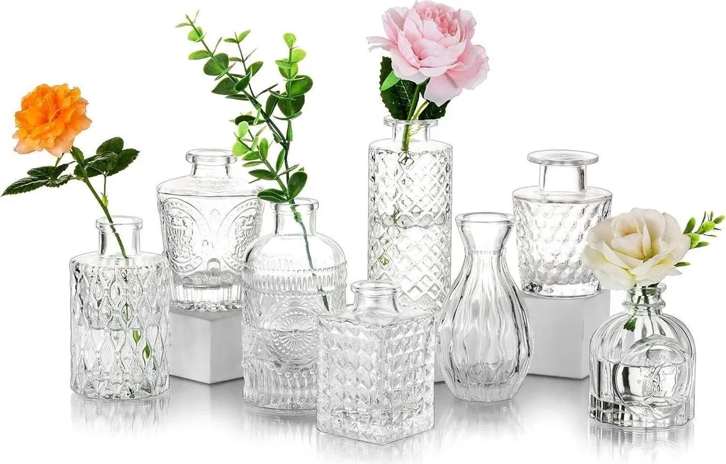 Set de 8 petits vases en cristal vintage pour pampa et fleurs rose