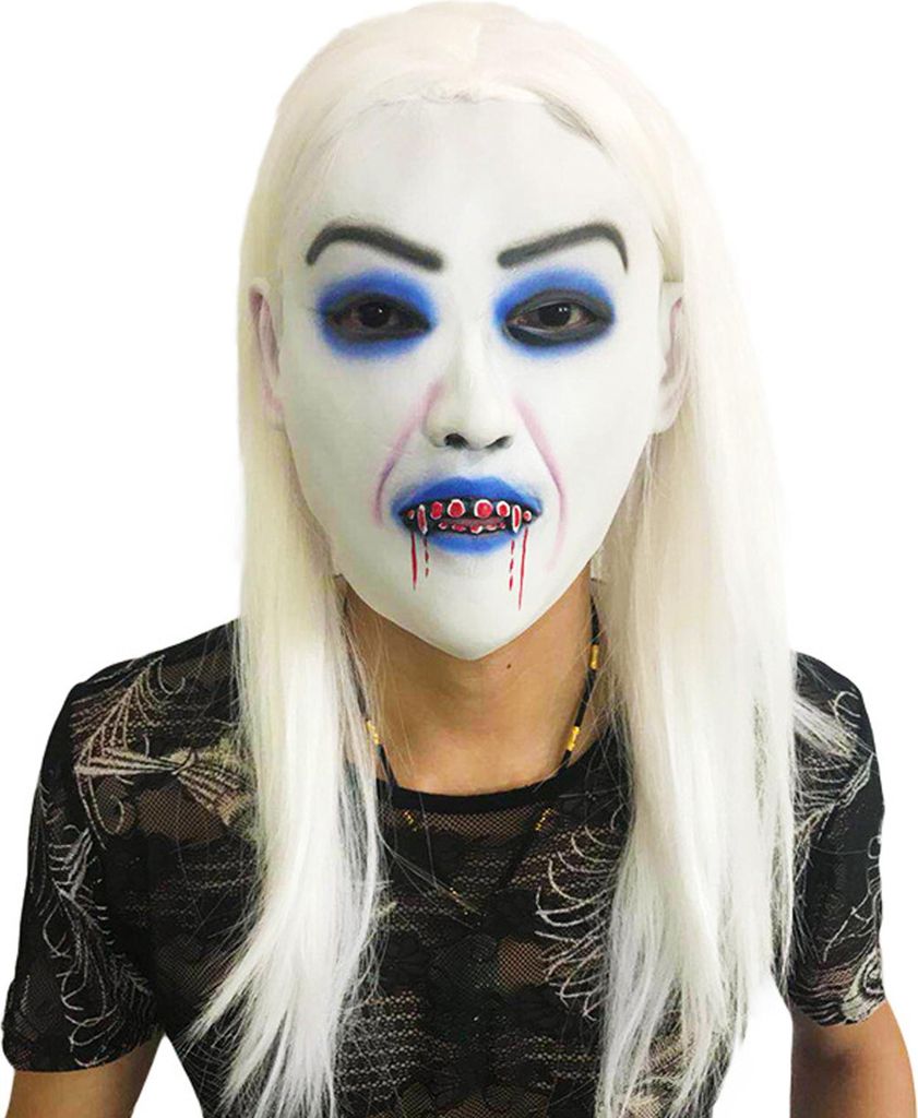 Halloween Horror Grimasse Geistermaske Gruselige Vollkopf-Latex-Zombiemaske mit Haaren Gruseliges Halloween-Party-Cosplay-Kostüm